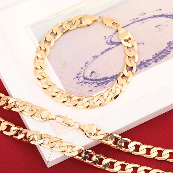 24 Inch 18K Yellow Gold 8mm Wide Open Cuban Necklace and 7.75" Bracelet Combo - Picture 7 of 9